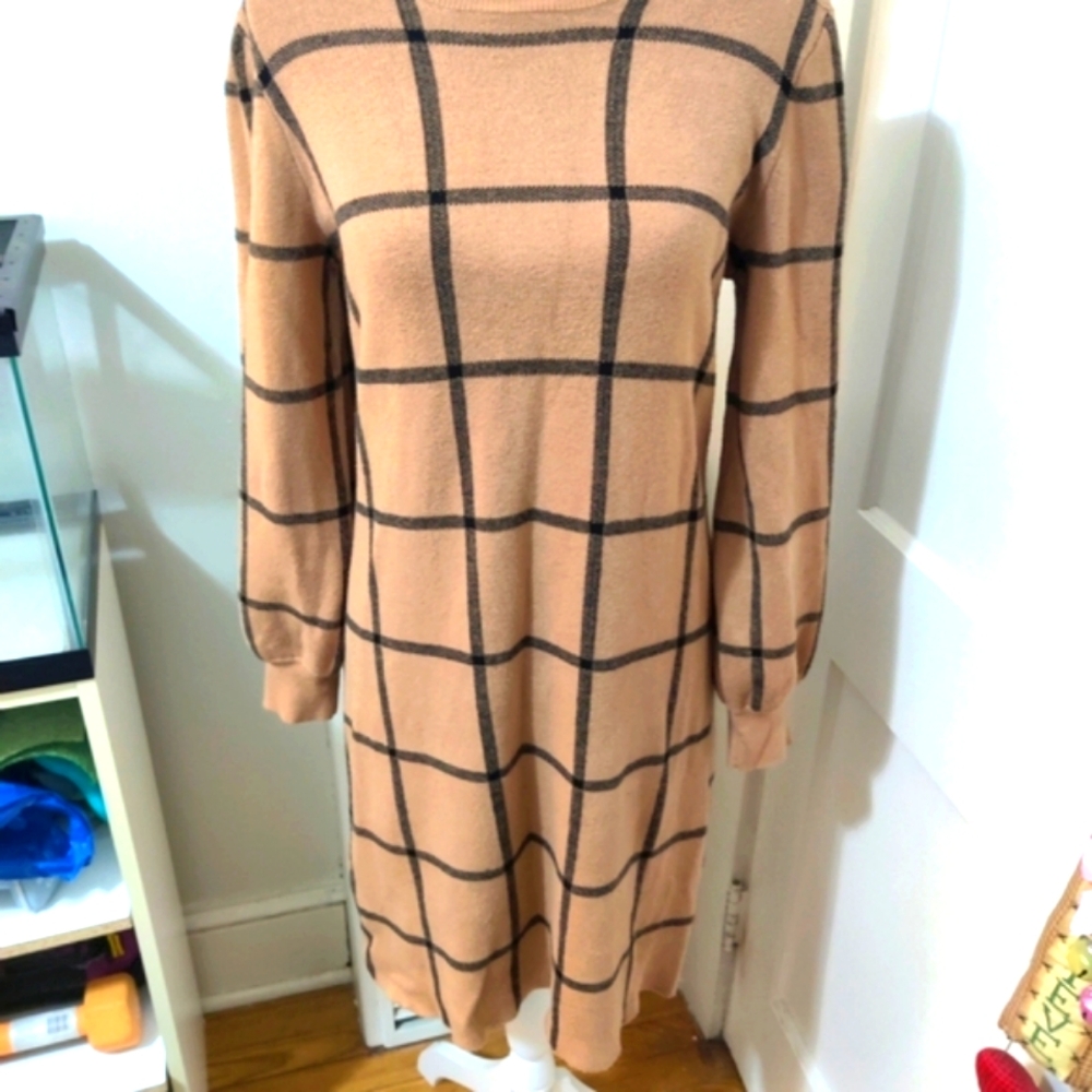 Ann Taylor Factory Window Pane, Plaid, Size Large, Long Sleeve Sweater Dress